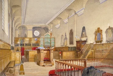 Vnitřní pohled na kostel svatého Michaela, Wood Street, City of London, 1888