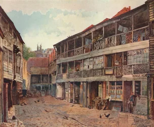 Kings Head Inn a Kings Head Inn Yard, Borough High Street, Southwark, Londýn, 1879