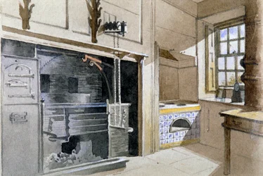 Kuchyňský sporák a holandská trouba, č. 21 Austin Friars Street, City of London, 1885