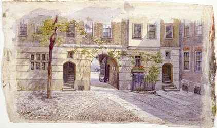 Pohled od vchodu do Staple Inn, Londýn, 1882