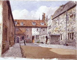 Wash house court, Charterhouse, Londýn, 1884