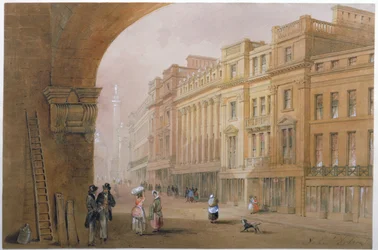 Pohled na Grey Street, Newcastle upon Tyne (bc, inkoust a wc na papíře)