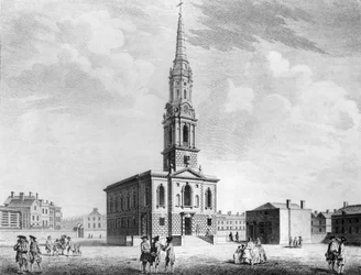 Severozápadní pohled na kostel St Giless v polích, 1753