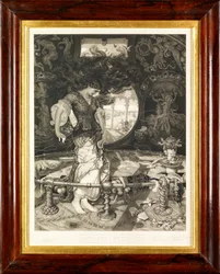 Paní ze Shalott (mezzotinta)