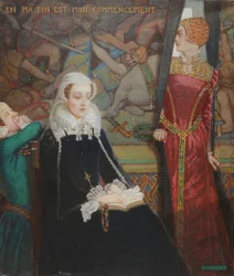 Mary Queen of Scots at Fotheringhay, kolem roku 1929 (tempera na plátně)