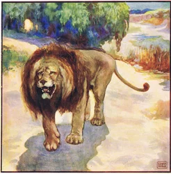 Na jediný okamžik jsem si uvědomil, že se blíží lev (barva litho)