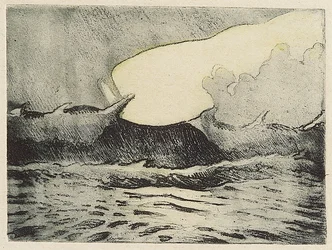 Mořská krajina - velmi drsné šedé moře 2, 20. století (kolorovaný lept)