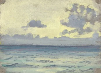 Mořská krajina, lodě na klidném horizontu, konec 19. století - polovina 20. století (akvarel, grafit, papír)
