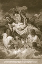 Smrt prince Williama, syna Jindřicha I., vyryl J. Stow, ilustrace z Davida Humea 