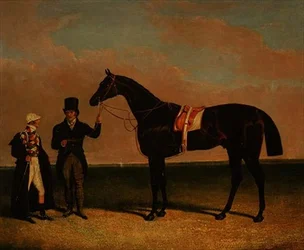 „Rockingham“ pana Richarda Wattse držel jeho trenér Forth s žokejem Samem Darlingem, vítězem St. Leger 1833 a Goodwood Cupu