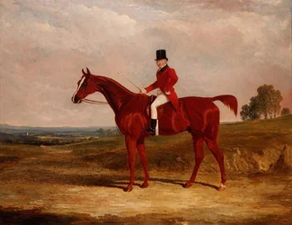 Sir Hugh Hamilton Mortimer, mistr Old Surrey Foxhounds, na lovci kaštanů v rozsáhlé krajině