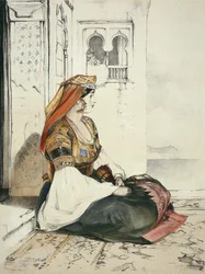 Židovská žena z Gibraltaru, z díla „Skici ze Španělska“, rytina Charlese Josepha Hullmandela (1789-1850), vydáno 1836