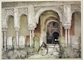 Vchod do Sálu dvou sester (Sala de las dos Hermanas), ze "Skic a kreseb Alhambry", 1835