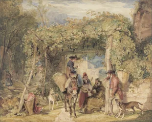 Figurky a zvířata ve vinici, cca 1829 (akvarel, kvaš a grafit na papíře)