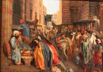 Francouzsky: La Rue et la mosquée al-Ghouri au Caire Pouliční scéna v blízkosti mešity El Ghouri v Káhiře