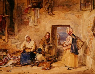 Newhaven Fisherwomen, Edinburgh, cca 1831-32 (akvarel na papíře)