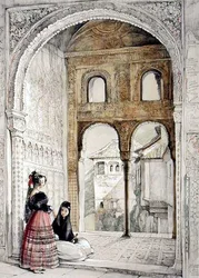 Okno v sále velvyslanců, ze skic a kreseb Alhambry, 1835