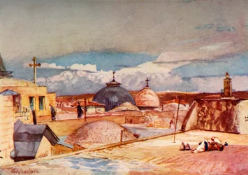 Kopule Božího hrobu z vrcholu domu na hoře Sion, 1902.