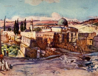 Mešita El Aksa z vnitřku jižní zdi Jeruzaléma, 1902.