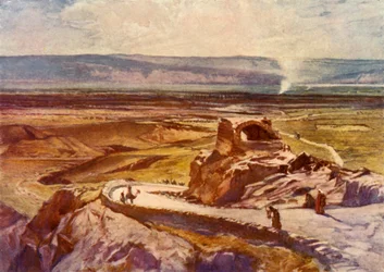 Rovina Jericha při pohledu k horám Moab, 1902.