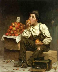 Chlapec jí jablka, 1878
