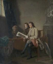Portrét muže a chlapce při pohledu na tisky, c.1765-70
