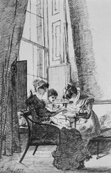 Tři ženy v gruzínském interiéru, 24. května 1823 (pero a inkoust na papíře)