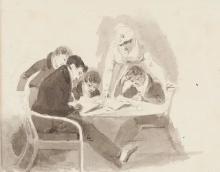Dva chlapci dělají domácí úkoly, 1811 (wc na papíře)