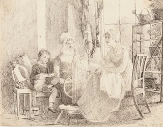 Ženy u kolovratu a chlapec s lodičkou, 1807