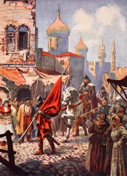 Návrat Ivana Hrozného do Moskvy po dobytí Kazaně (barevné lito)