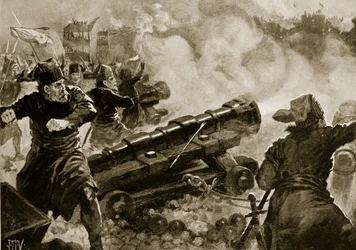 Obléhání Konstantinopole Turky, ilustrace z „Hutchinsonových dějin národů“, kolem roku 1915