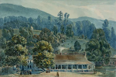 Kanceláře jídelny a jeviště ve White Sulphur Springs, 1832.