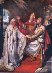 Svatba krále Artuše a královny Guinevery, ilustrace ke knize „Dětské příběhy podle Tennysona“ od Nory Chessonové