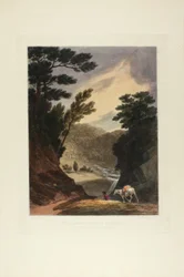 Pohled poblíž vodopádů Schuylkill v Pensylvánii, deska 5 z prvního počtu malebných pohledů na americkou krajinu, 1819-21