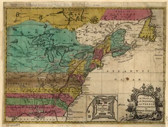 Mapa britských a francouzských osad v Severní Americe. LOC 77690484