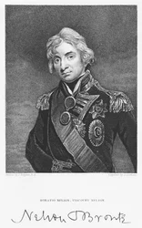 Portrét admirála Horatia Nelsona s jeho podpisem, vyryl John Cochran (fl.1821-65)