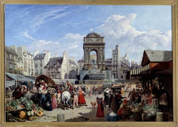 Trh a fontána neviňátek v Paříži Obraz John James Chalon (1778-1854) 1822 Ne. 1,06x1,52 m Paříž, Carnavalet Museum