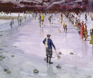 Curling ve Wengenu (olej na plátně)