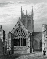 Merton College Chapel, ze čtyřúhelníku, Oxford, 1834.