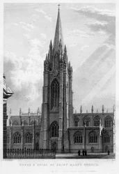 Věž a věž kostela Saint Marys, Oxford, 1833.
