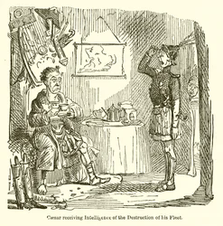 Caesar přijímá informace o zničení své flotily