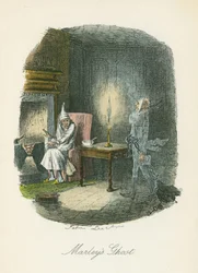 Marleyho duch se zjevuje Scroogeovi. Ilustrace John Leech (1817-64) pro Charlese Dickense A Christmas Carol, Londýn 1843-1844.