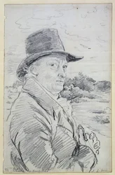 William Blake Wearing a Hat, (nápis: Wm Blake at Hampstead) c.1825 (tužka)