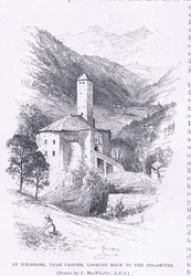 Ve Welsbergu, poblíž Cadore, při pohledu zpět do Dolomit, z The Magazine of Art 1893, Cassell and Company