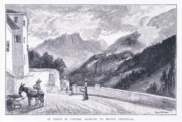 V Pieve Di Cadore, při pohledu na Monte Cristallo, z The Magazine of Art 1893, Cassell and Company
