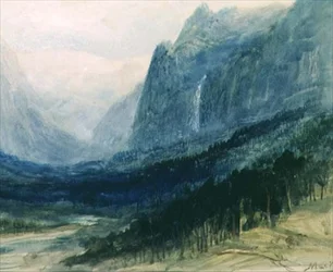 Yosemitské údolí, Kalifornie (akvarel a kvaš)
