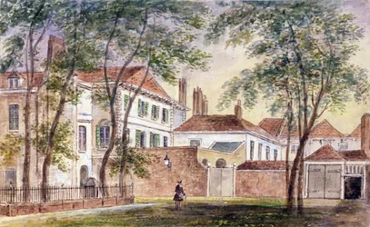 Pohled na dům a muzeum zesnulé vévodkyně z Portlandu (1715-1785) 1796 (wc na papíře)