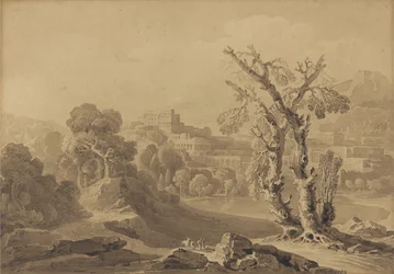 Bez názvu: Klasické město v krajině, 1816 (mytí na kartě)
