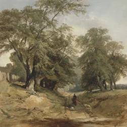 Krajina s jezdcem, kolem roku 1850 (olej na plátně)
