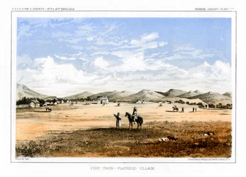 Fort Owen, vesnice Flatheadů, USA, 1856